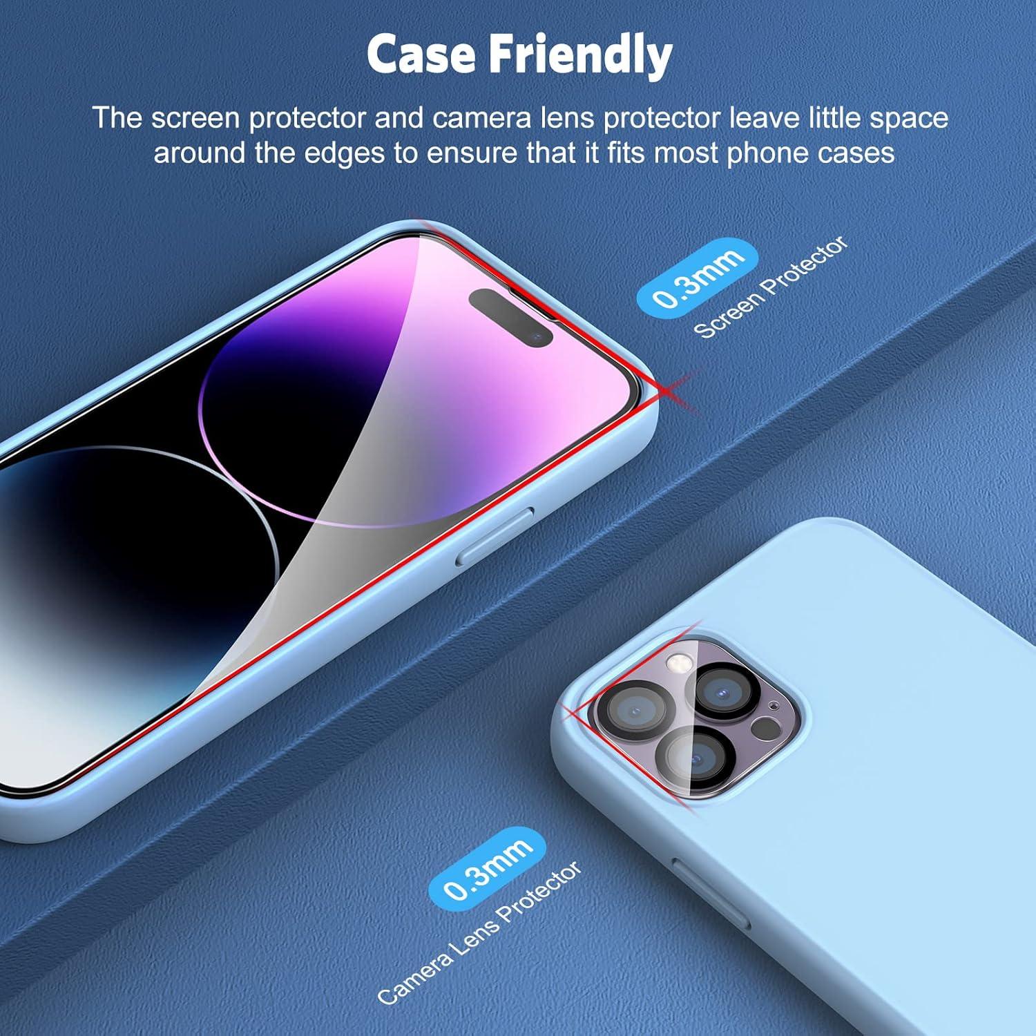 OMOTON Panzer Schutz Glas für iPhone 14 Pro Max 6,7 Zoll, 9H Härte, Anti-Kratzer, Bläschenfrei - 3+3 Stück