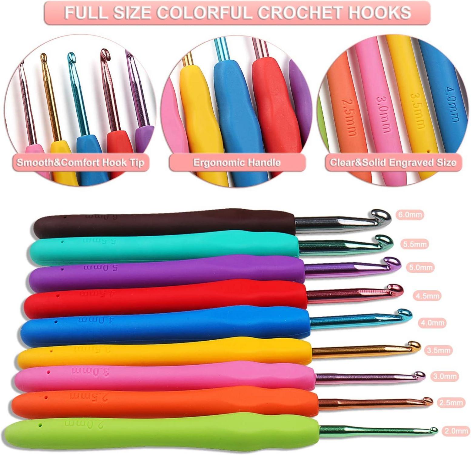 Aeelike Häkelnadeln Set mit Katze, 59 Stück, Bunte, Ergonomische Nadeln, Weicher Griff, 0,6 - 6,0 mm, Häkelset mit Zubehör