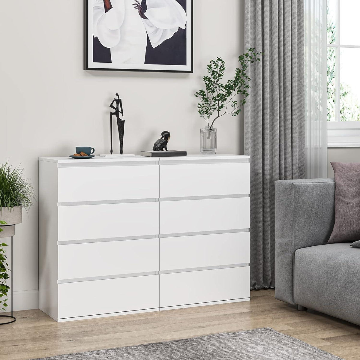 Weiße Kommode mit 4 Schubladen – 60x40x80cm, Schlafzimmer Sideboard