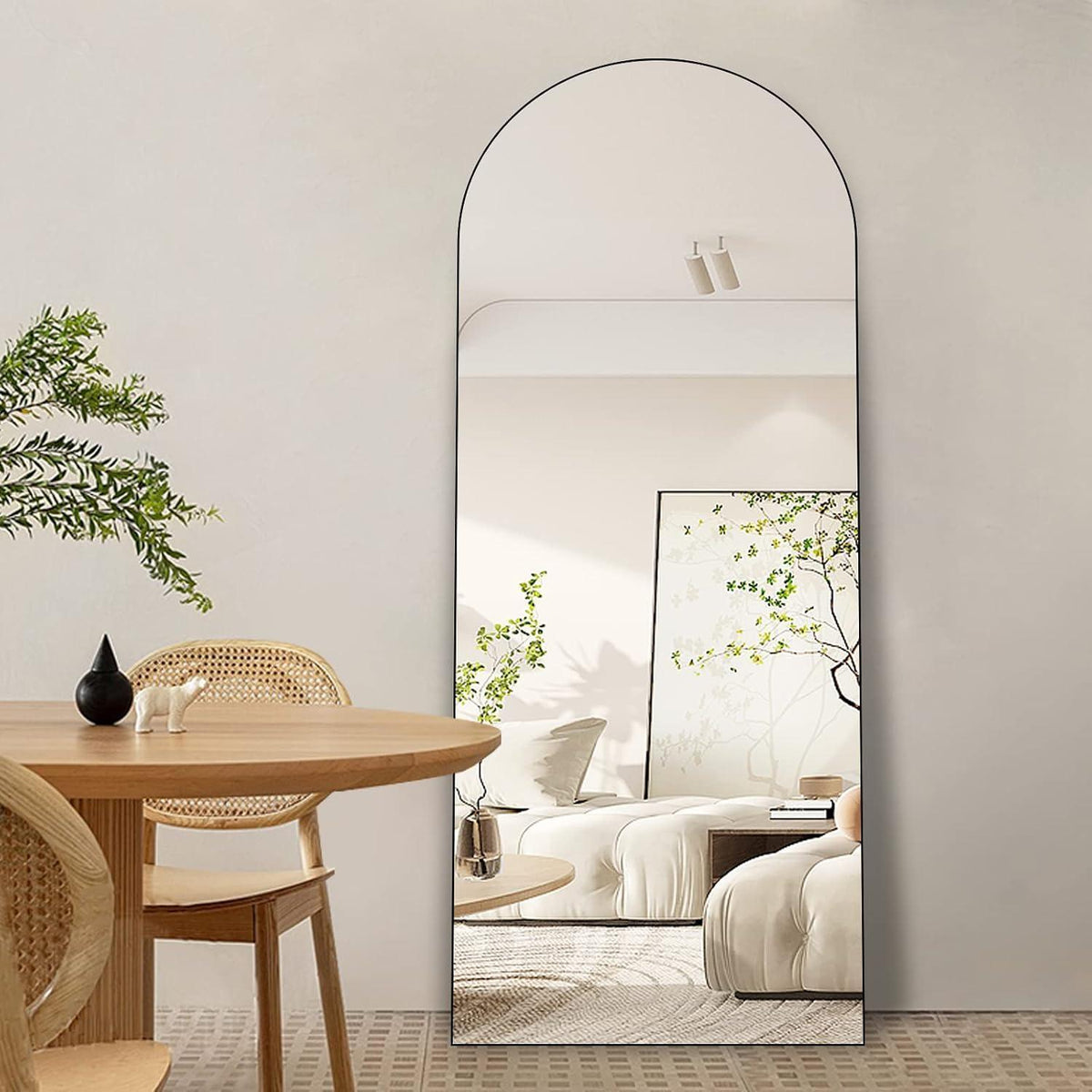 Gewölbter Standspiegel Schwarz 161cm – Vollständig & Elegant