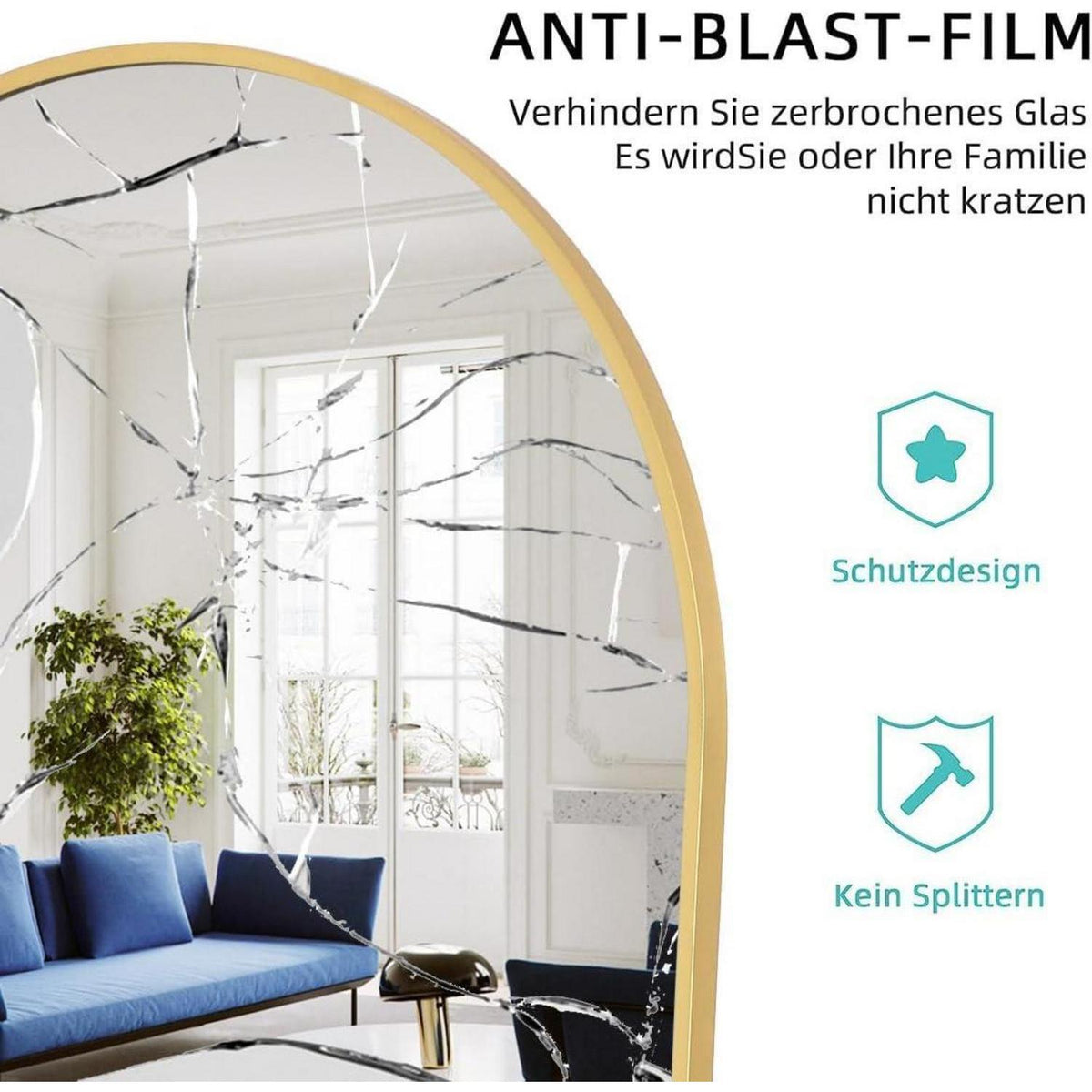 Gewölbter Standspiegel Gold 161 x 52 cm – Ganzkörper Spiegel
