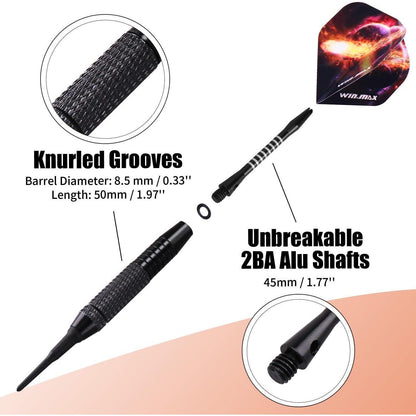WIN.MAX 12-er Set 18g Softdarts mit Kunststoffspitze Schwarz