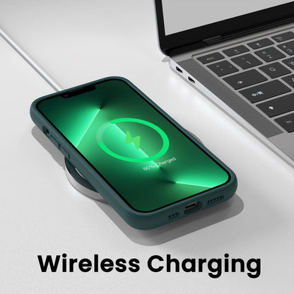ORNARTO iPhone 13 Pro Hülle Flüssig Silikon Bumper Schutzfolie Kameraschutz Grün