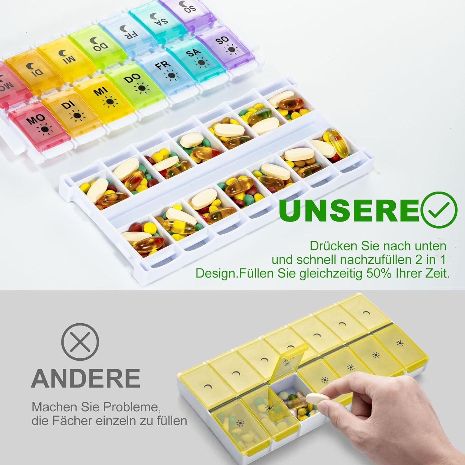 Tablettenbox 7 Tage Pillendose 2 Mal Täglich Organizer Fischöl NEM