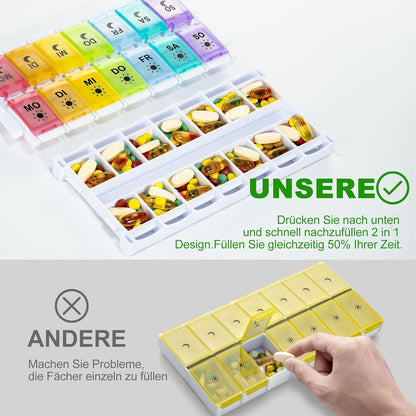 Tablettenbox 7 Tage Pillendose 2 Mal Täglich Organizer Fischöl NEM