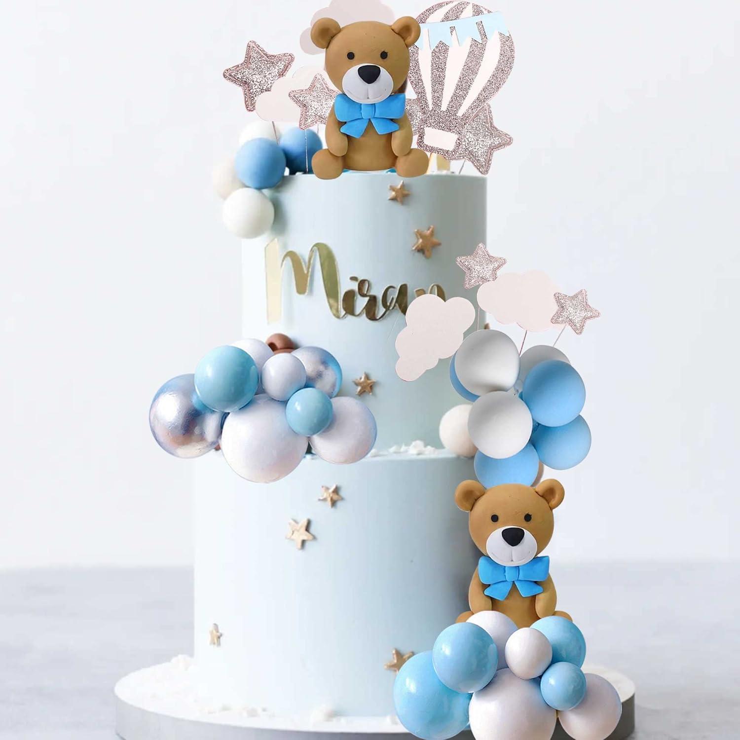 Teddybär Babyparty Kuchendeko Blau Luftballons und Wolken