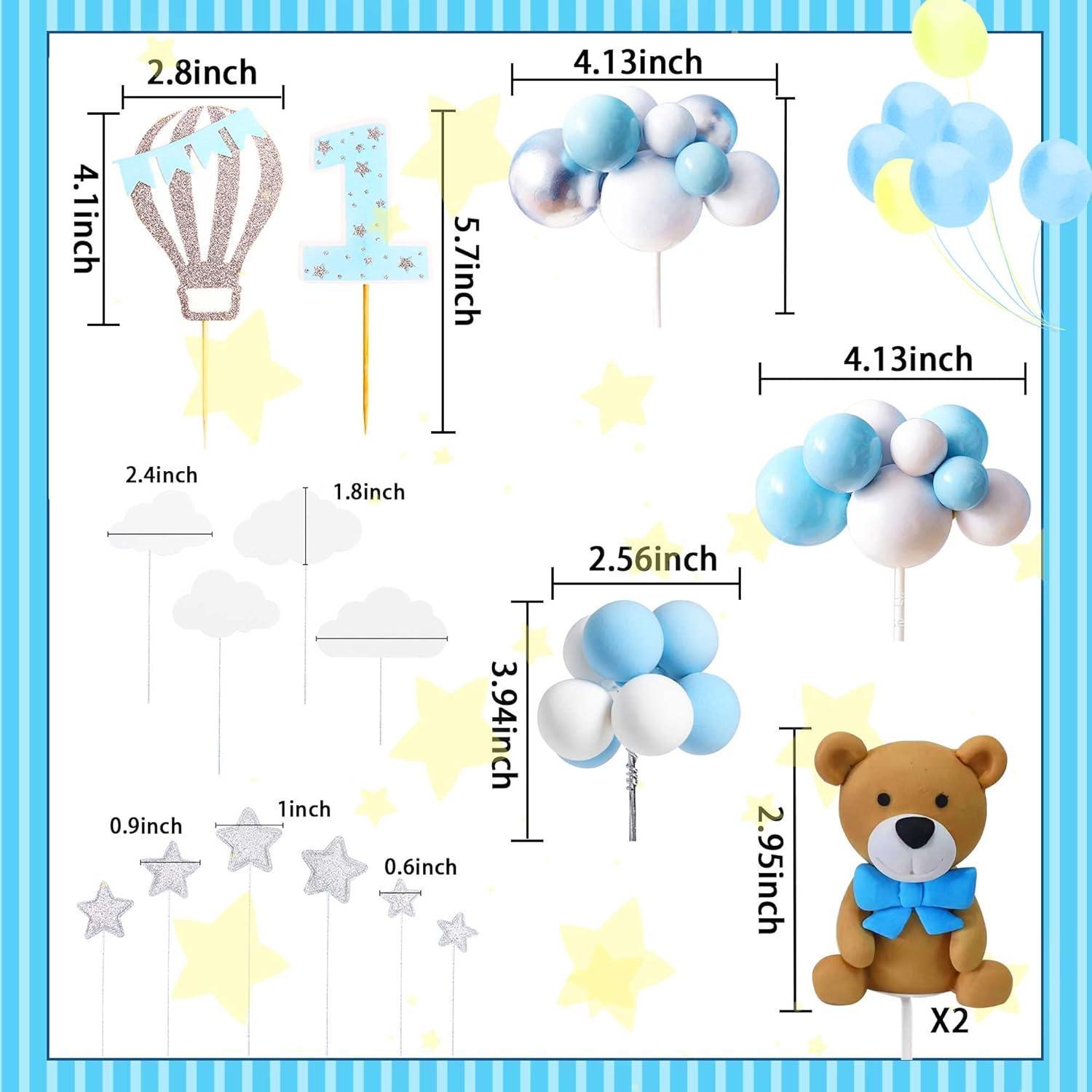 Teddybär Babyparty Kuchendeko Blau Luftballons und Wolken