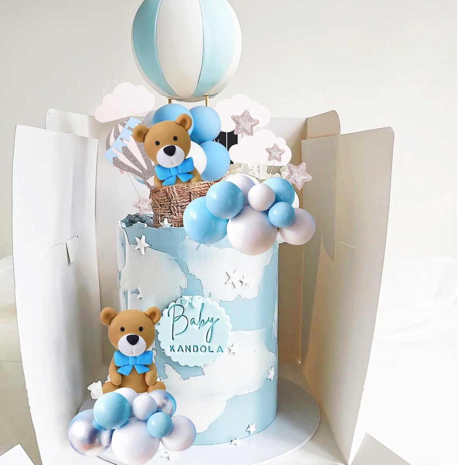 Babyparty Teddybär Geburtstagstorte Deko Blau - Kuchendekoration Boy