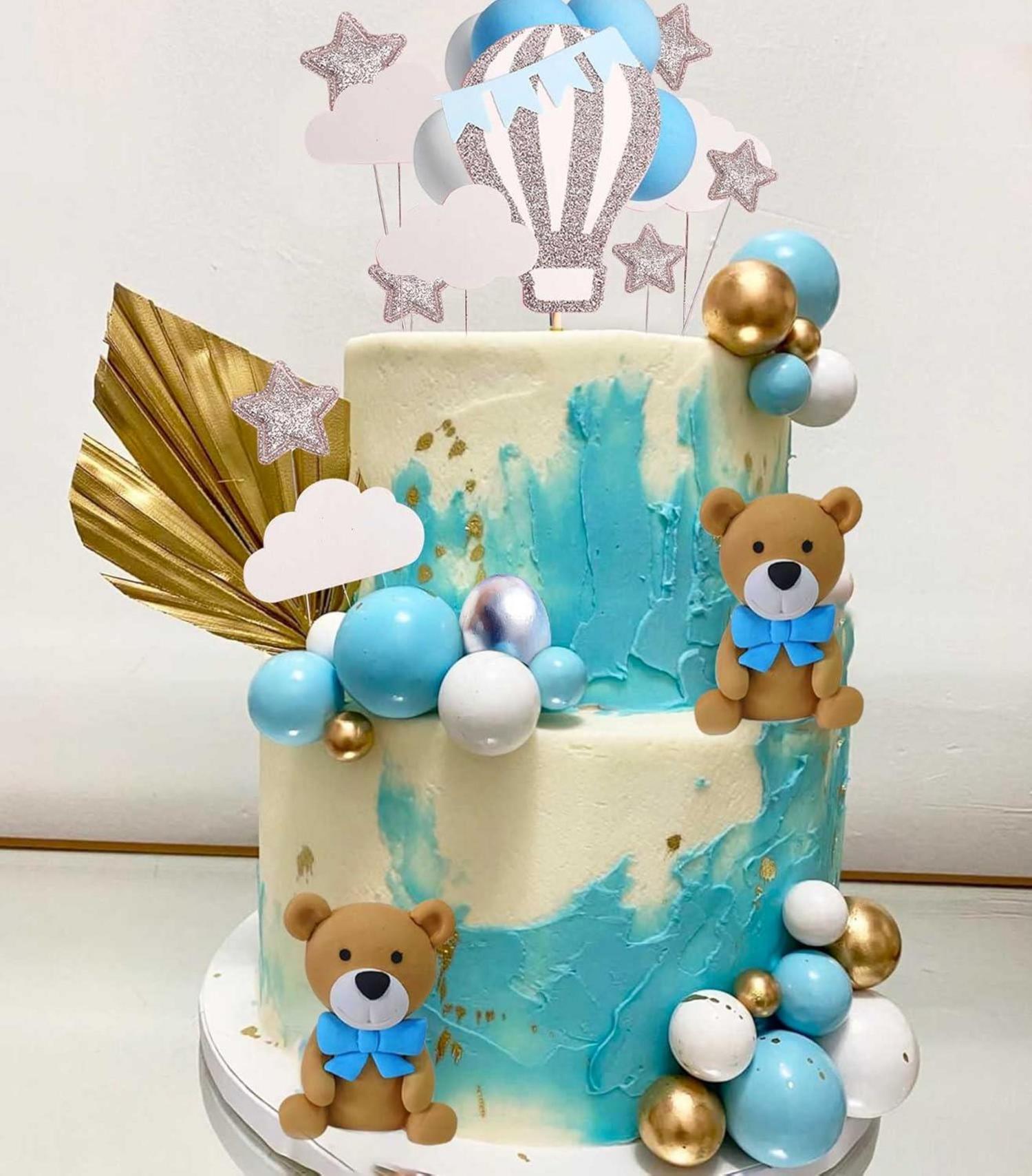Teddybär Babyparty Kuchendeko Set Blau Luftballons Wolken Bären