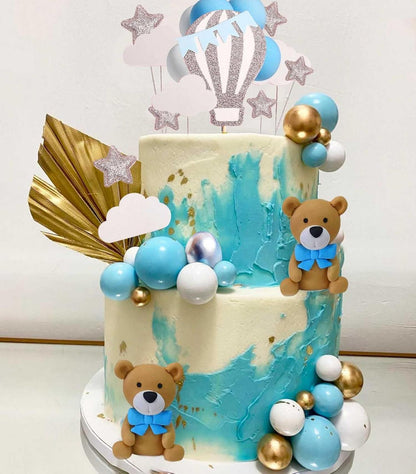 Teddybär Babyparty Kuchendeko Set Blau Luftballons Wolken Bären