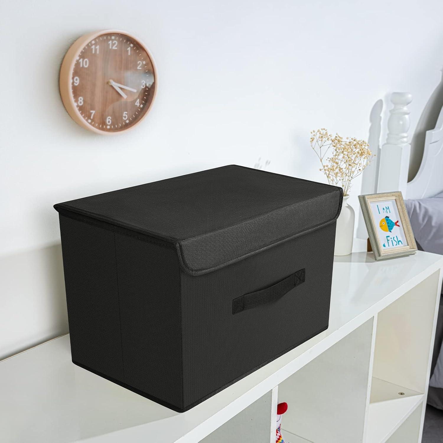 2er Set Faltbare Aufbewahrungsboxen mit Griff und Deckel - Schwarz