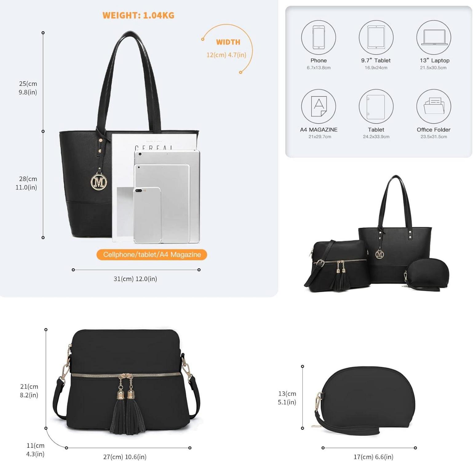 Damen Schultertasche 3-teiliges Set Kontrastfarbe Quaste