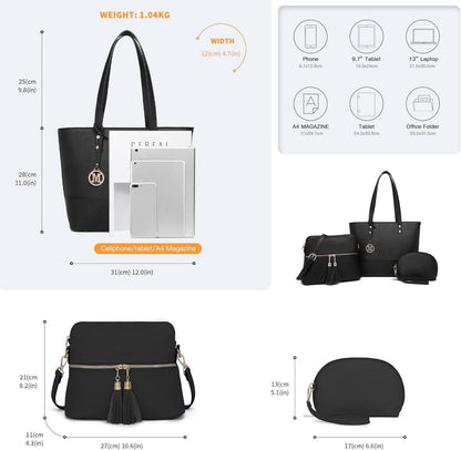 Damen Schultertasche 3-teiliges Set Kontrastfarbe Quaste