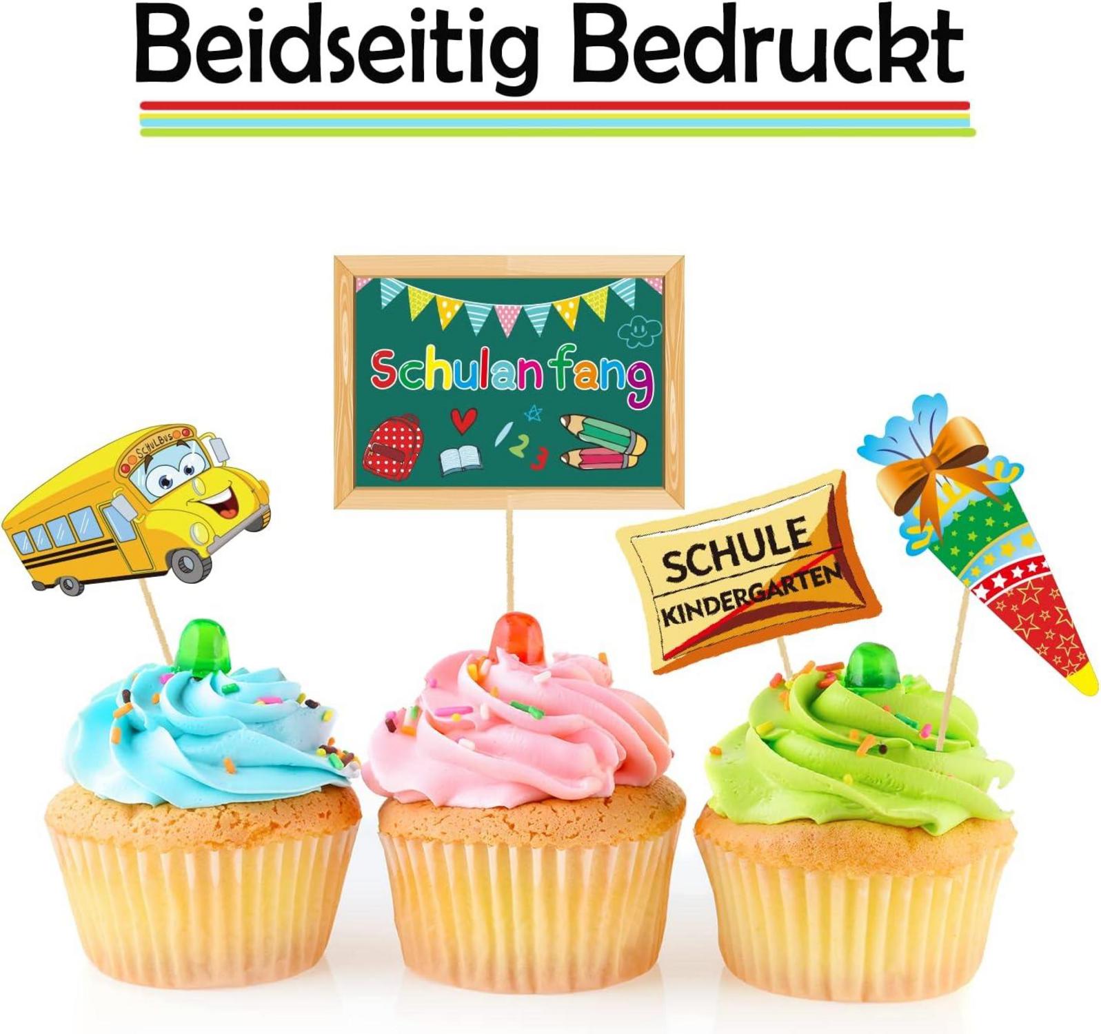 12 Stück Einschulung Cupcake Topper Deko Schultüte