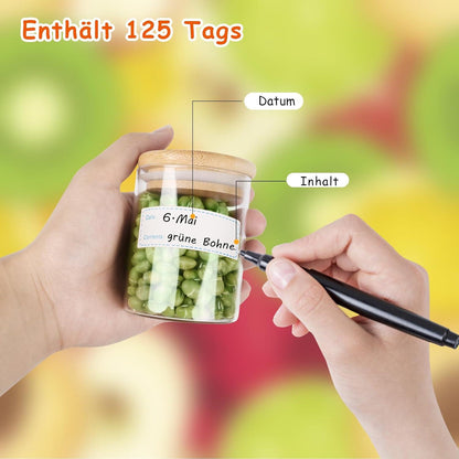 Vorratsdosen Glas 9er Set 250ml mit Bambusdeckel und Etiketten