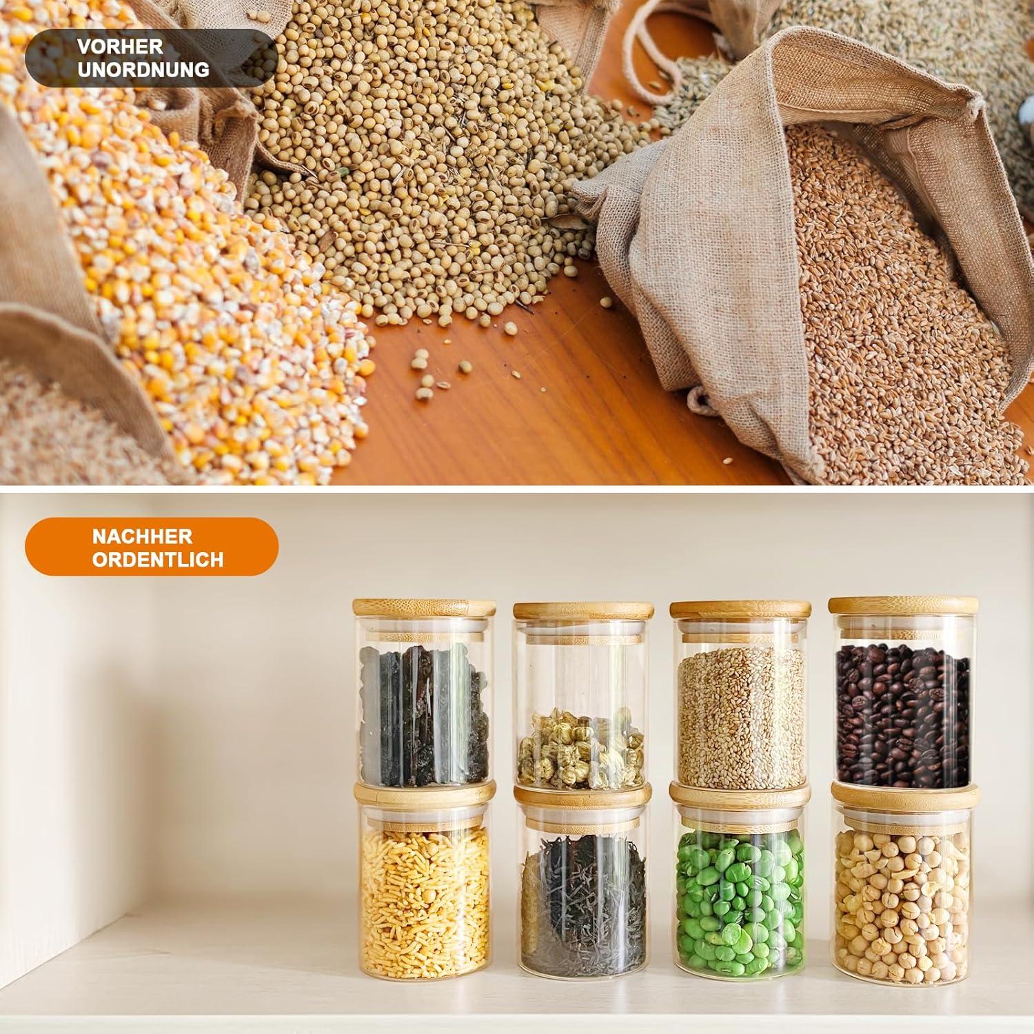 Vorratsdosen Glas 9er Set 250ml mit Bambusdeckel und Etiketten
