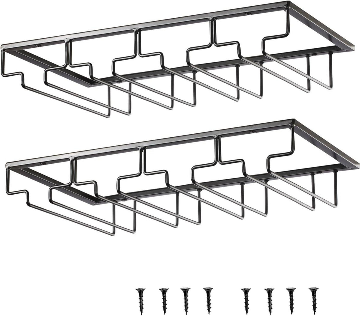 YunNasi Weinglashalter Schwarz Metall 4 Reihige Gläserhalter Unter Schrank 2 Stück