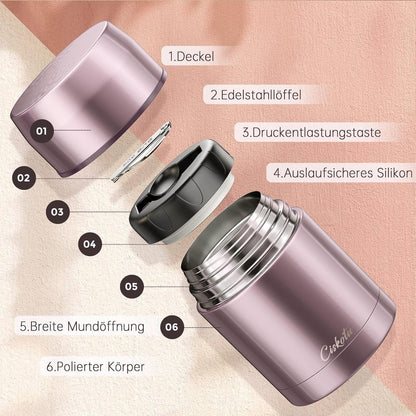 Thermobehälter für Essen 800ml, Warmhaltebehälter mit