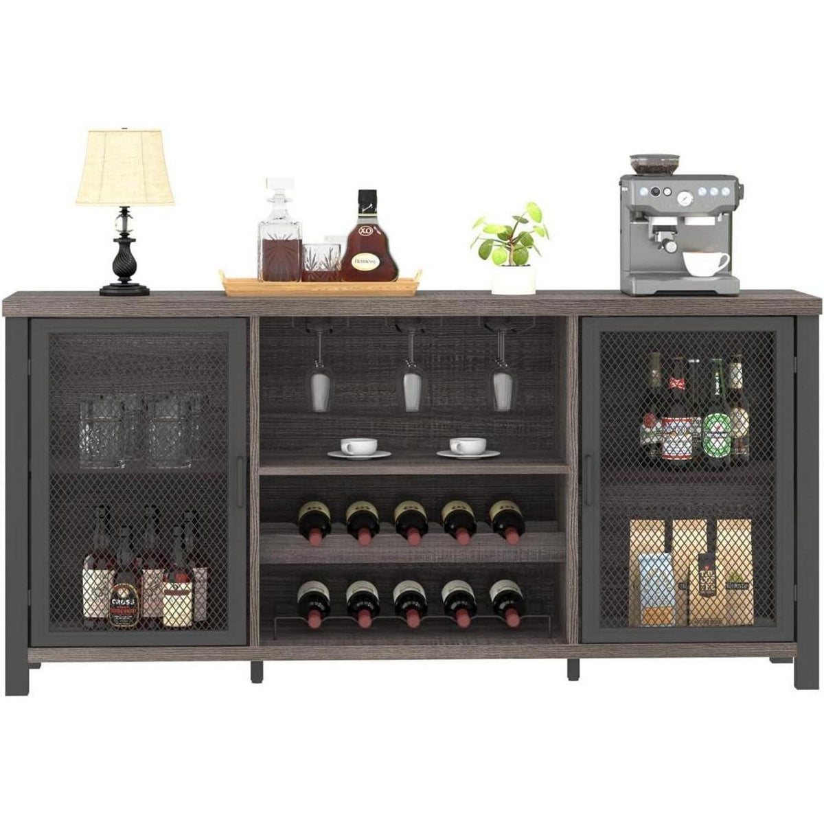Industrieller Buffetschrank mit Stauraum & Weinregal 140cm