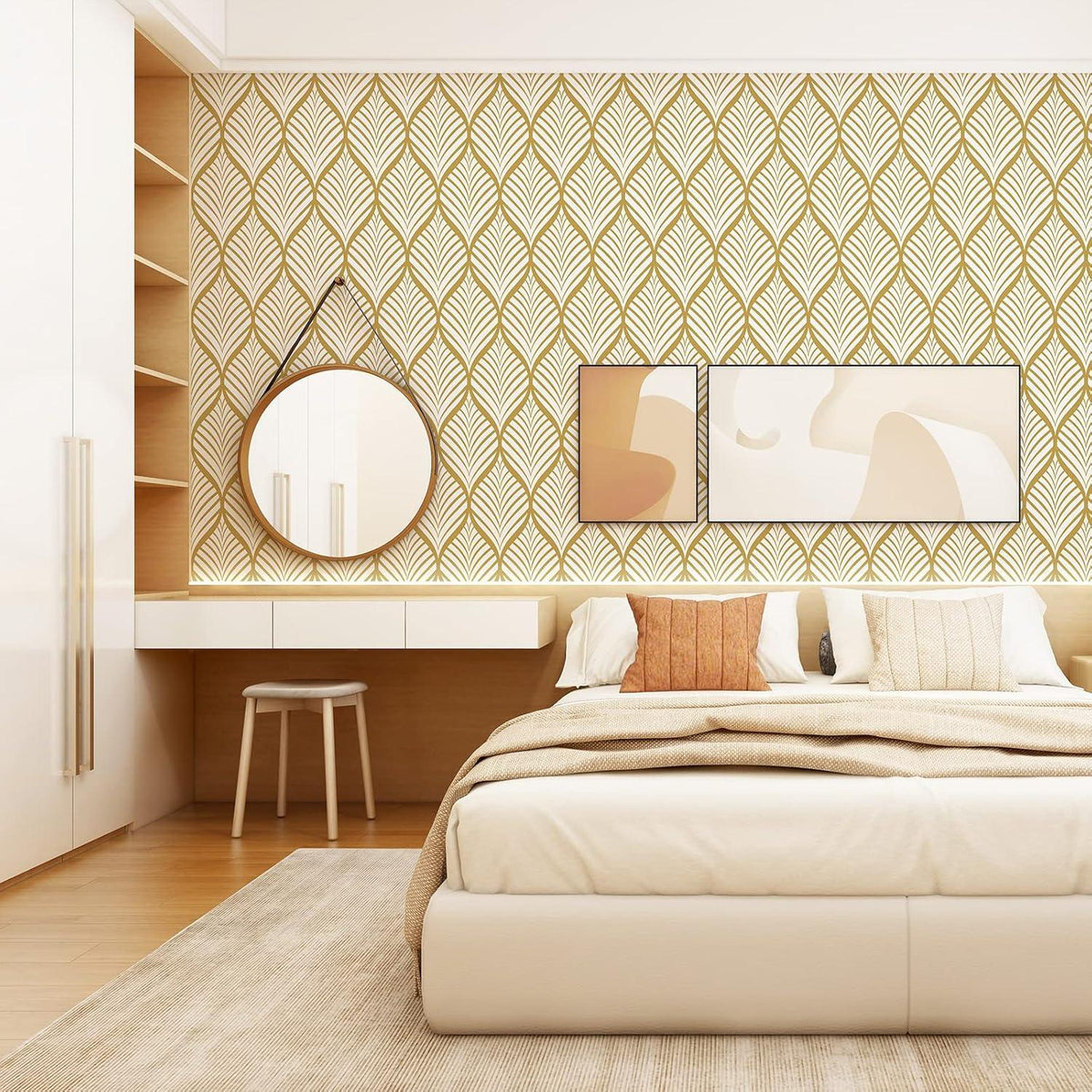 Selbstklebende Geometrische Tapete Gold Weiß 44,5x500cm