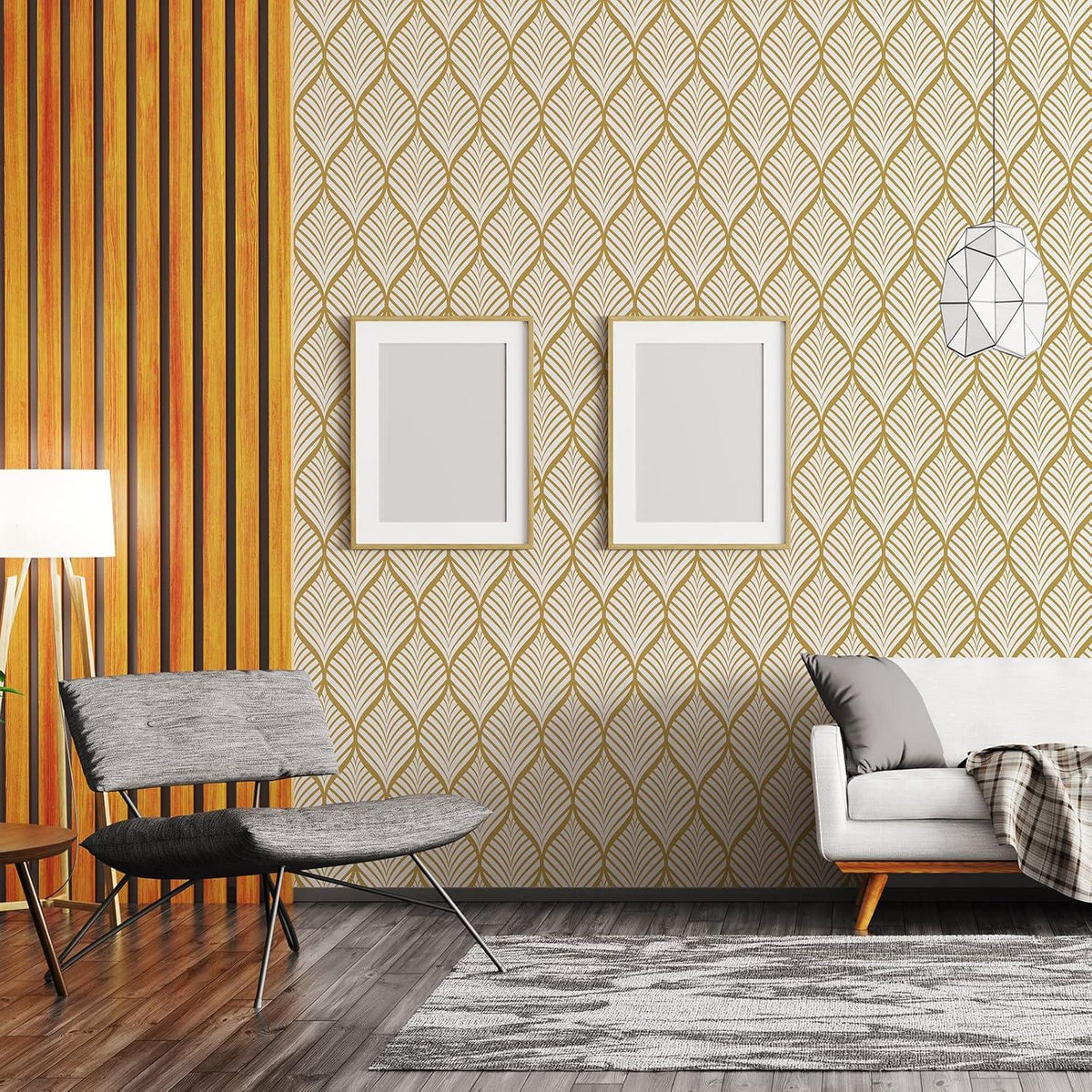 Moderne Geometrische Selbstklebende Tapete Gold Weiß 44,5x500cm