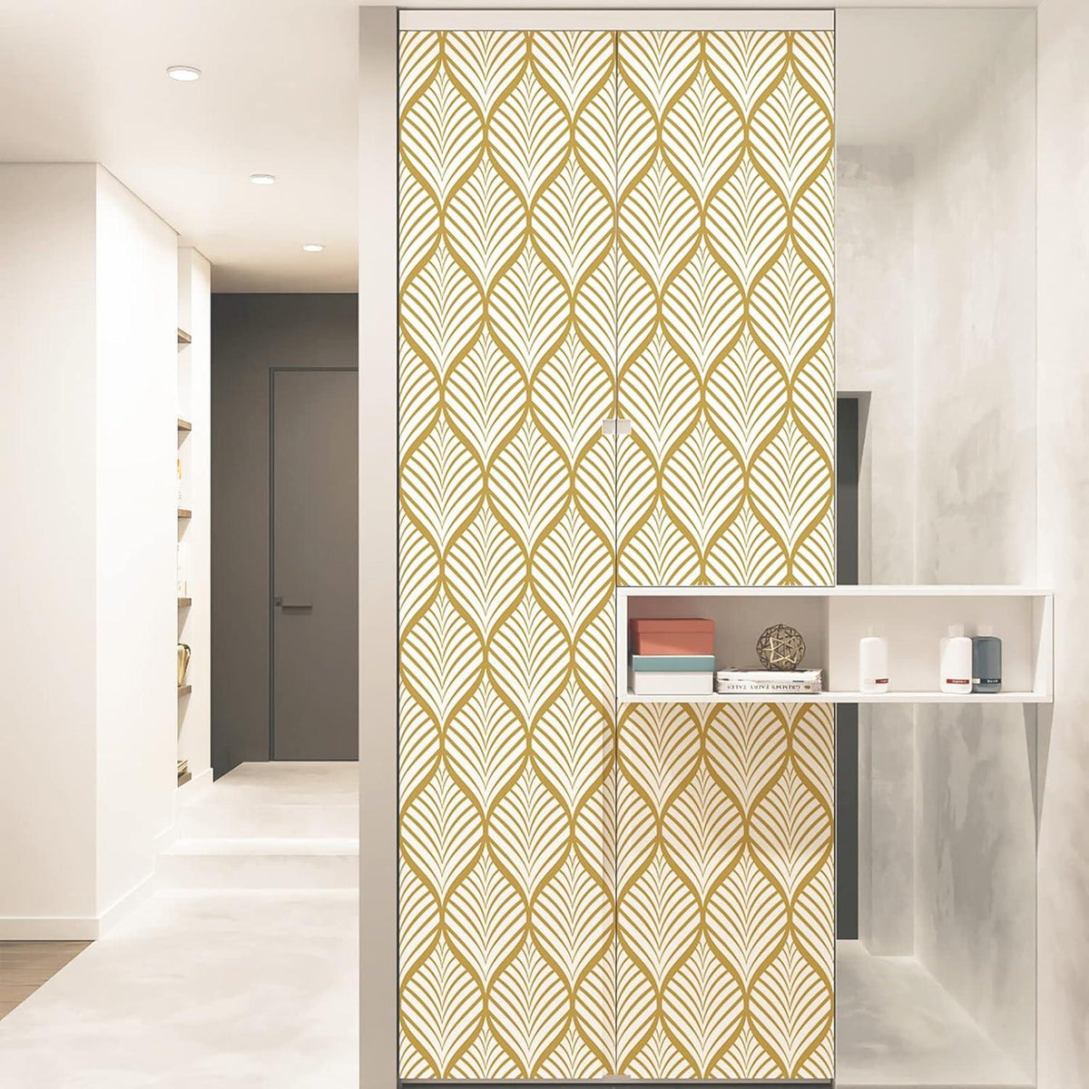 Selbstklebende Geometrische Tapete Gold Weiß 44,5x500cm