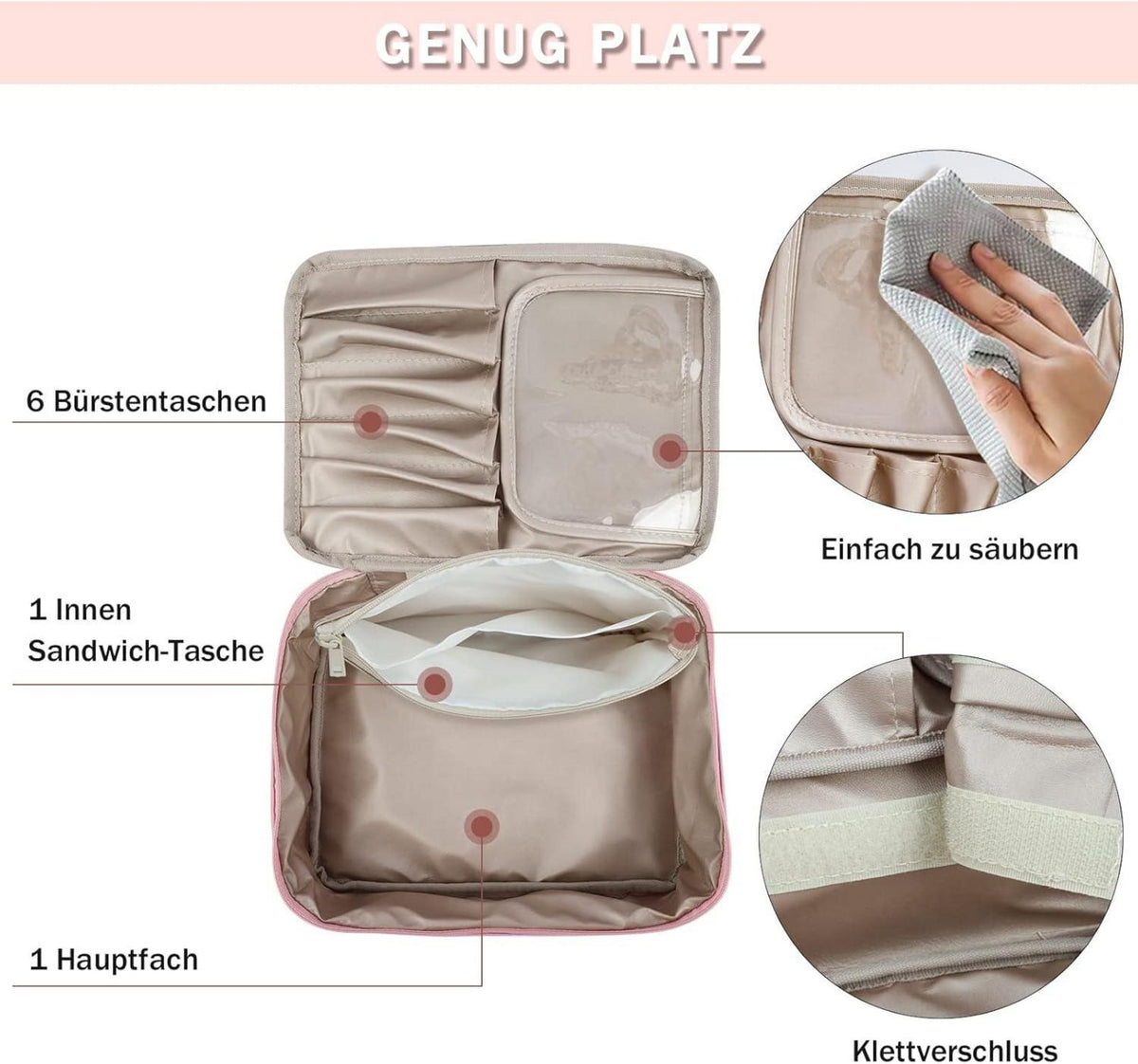 2er Set Kosmetiktasche wasserdichte Make-up-Tasche Damen Mädchen Rosa