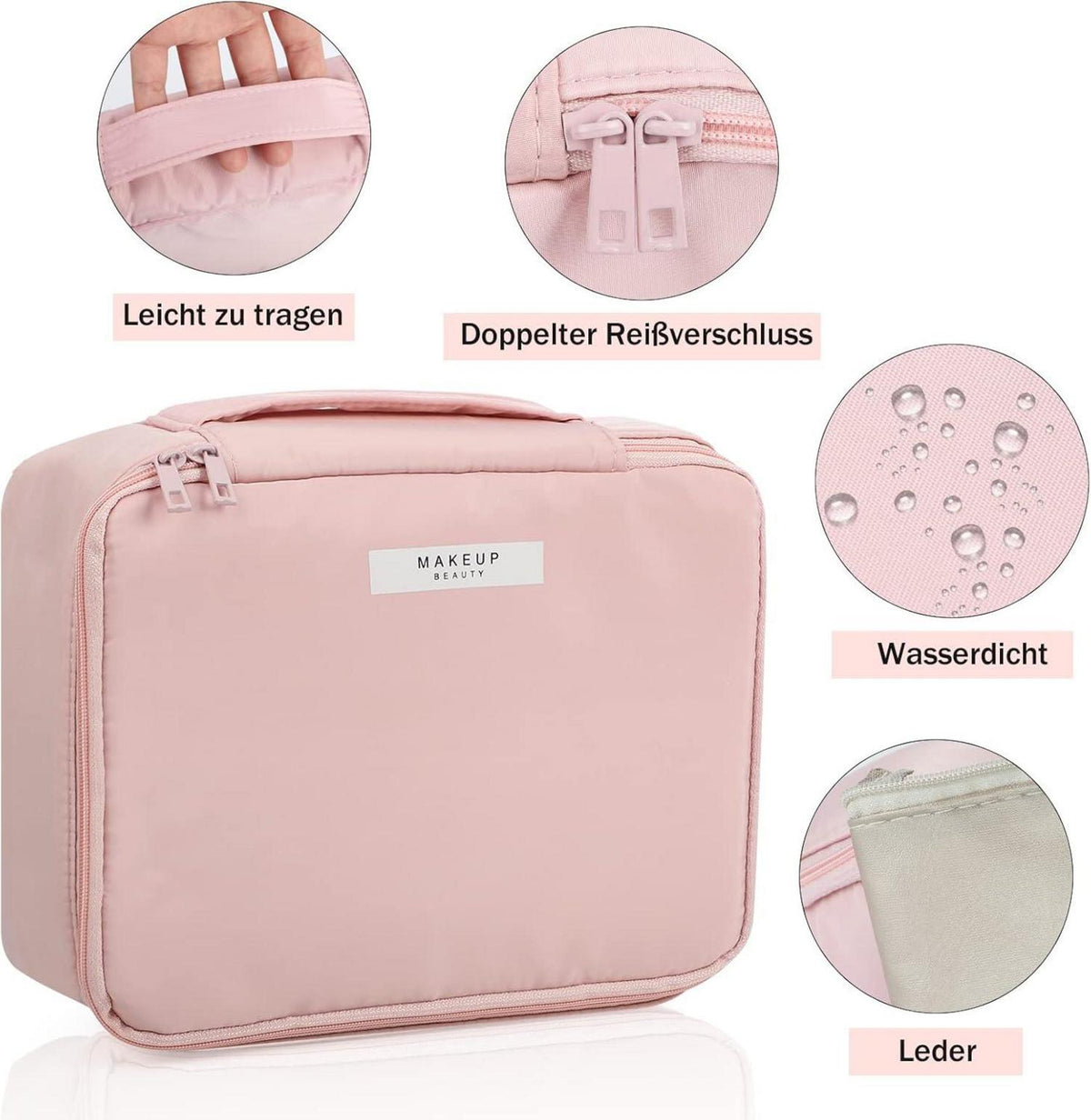2er Set Kosmetiktaschen wasserdicht Make-up-Taschen Damen Mädchen Pink