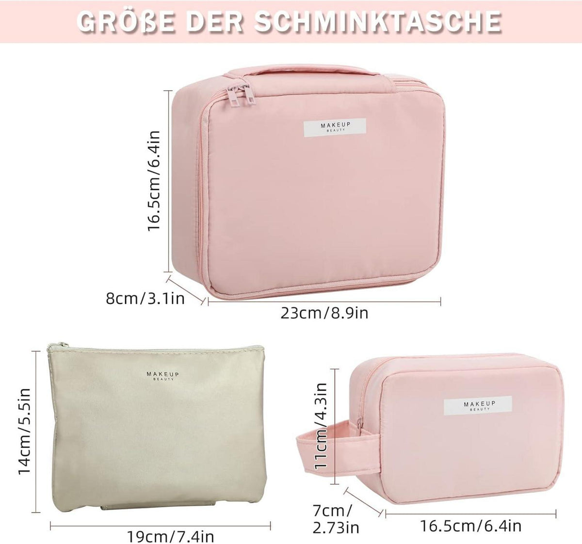 2er Set Kosmetiktaschen wasserdicht Make-up-Taschen Damen Mädchen Pink