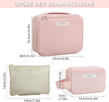 2er Set Kosmetiktaschen wasserdicht Make-up-Taschen Damen Mädchen Pink