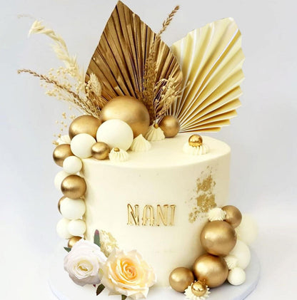 Champagner Rose Kuchendeko Set mit Palmblättern & Kugeln