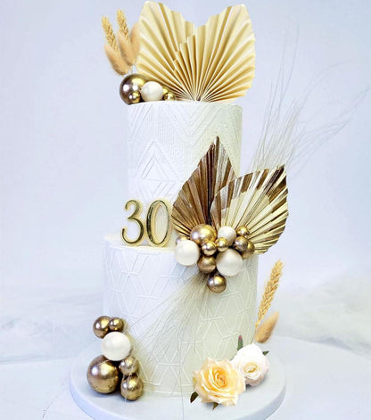 Böhmische Champagner-Rosen Tortendeko Set mit Palmblättern