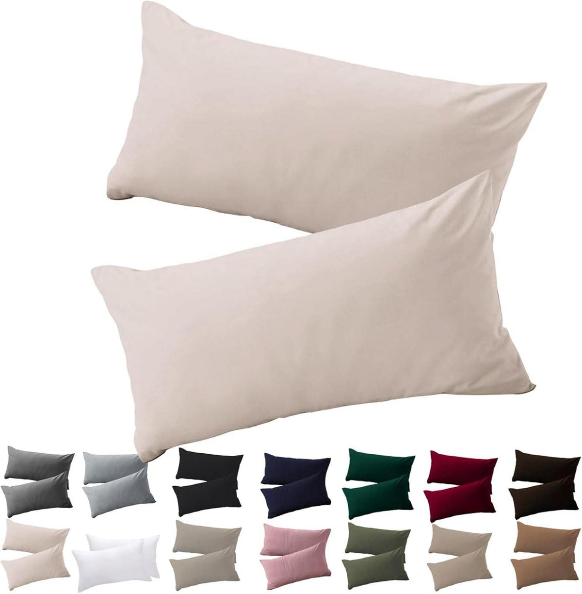 Kissenbezug 40x80 2er Set Mikrofaser bügelfrei Beige Reißverschluss