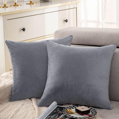 2er Set Grauer Samt Kissenbezug 60x60 Flauschig Weich Kuschelig Sofa