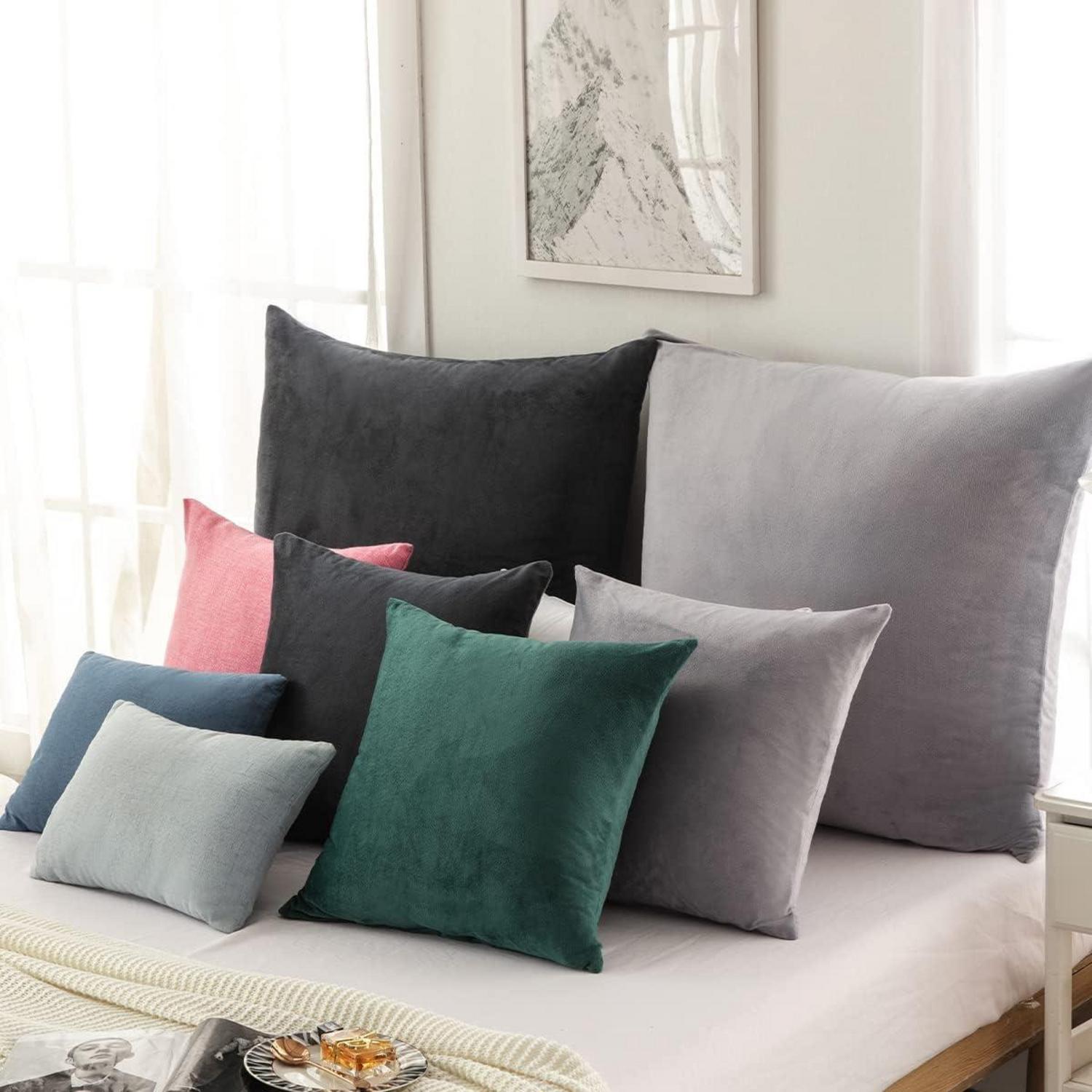 2er Set Grauer Samt Kissenbezug 60x60 Flauschig Weich Kuschelig Sofa