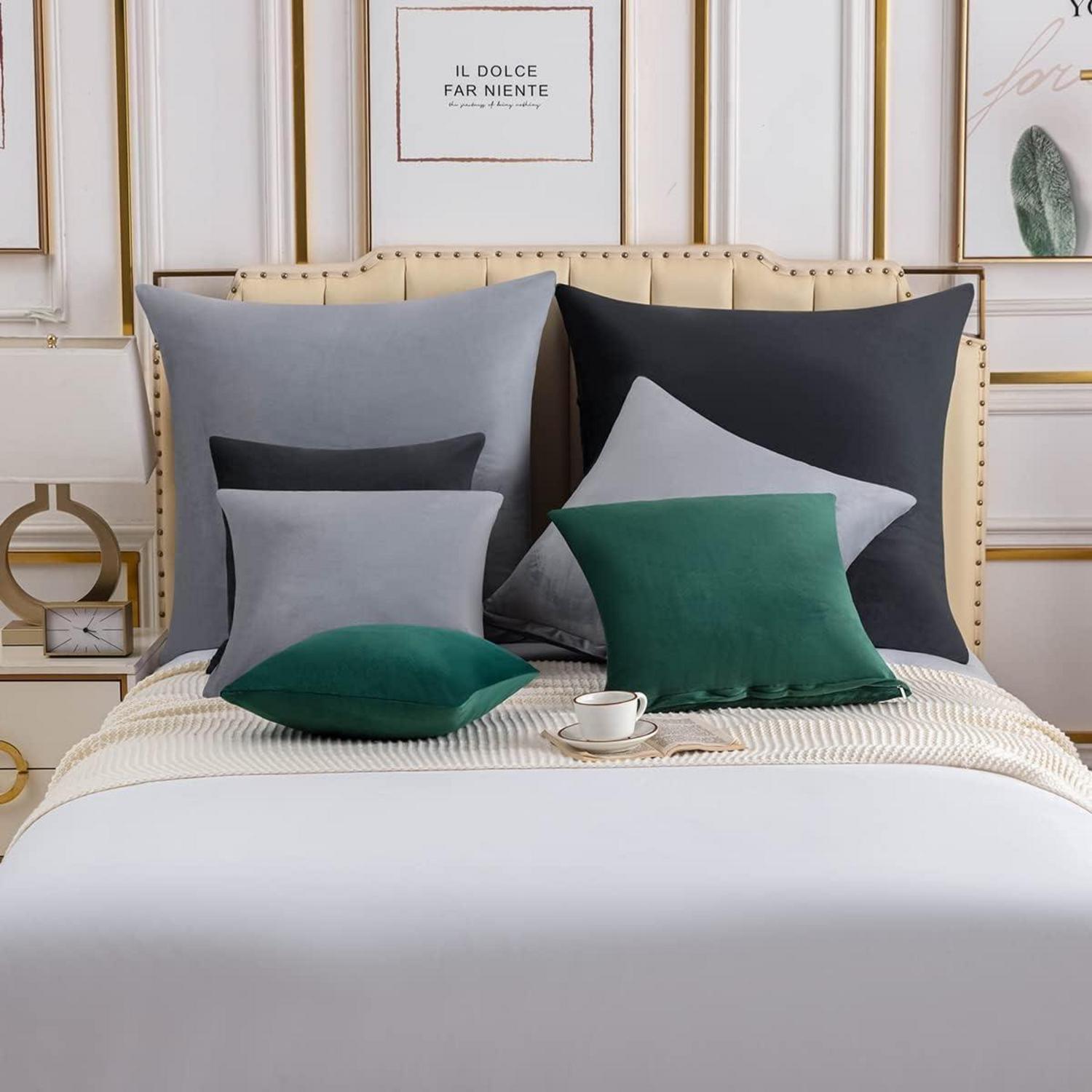 Soifox 2er Set Kissenbezug 60x60 Grau Samt Flauschig Deko Wurfkissen Schlafzimmer