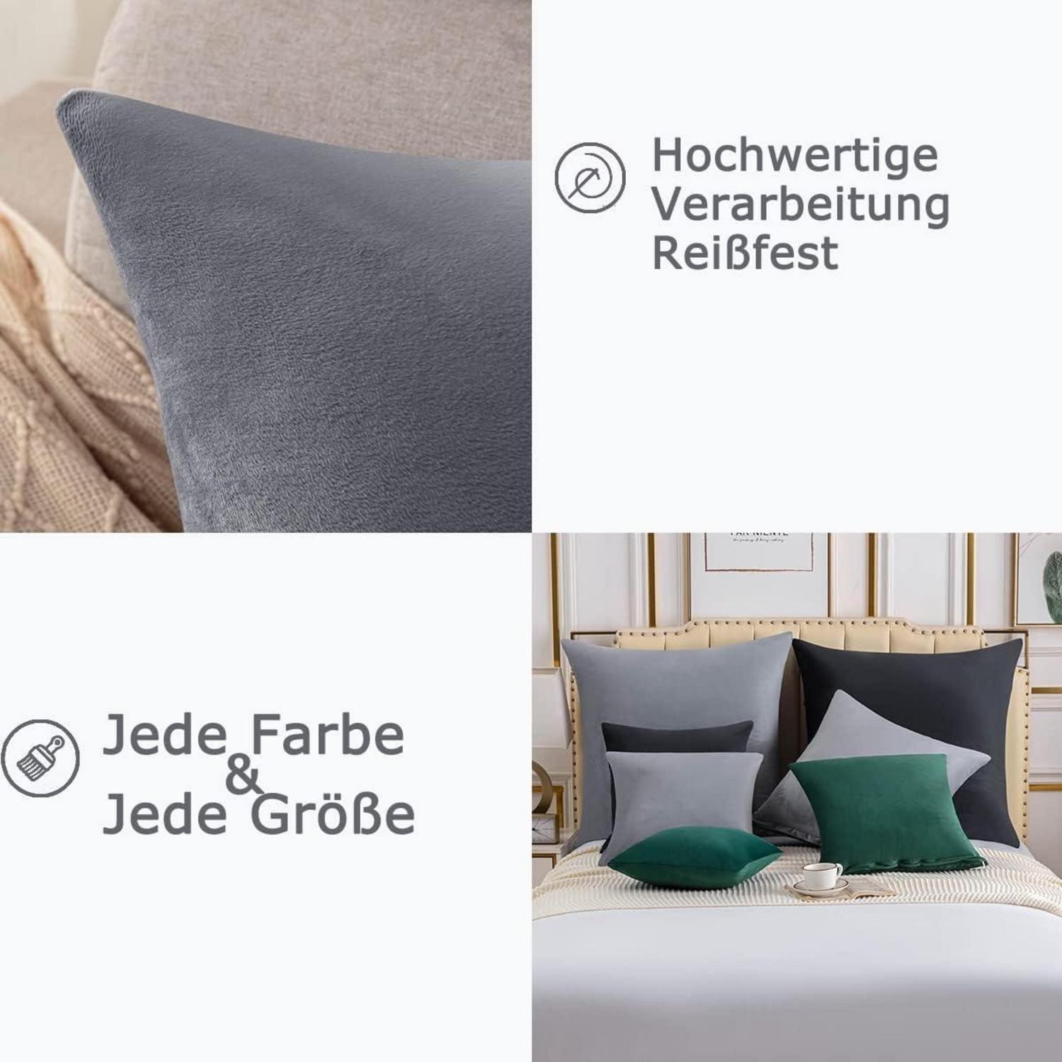 2er Set Kissenbezug 60x60 Grau Samt Flauschig Deko Sofa Schlafzimmer
