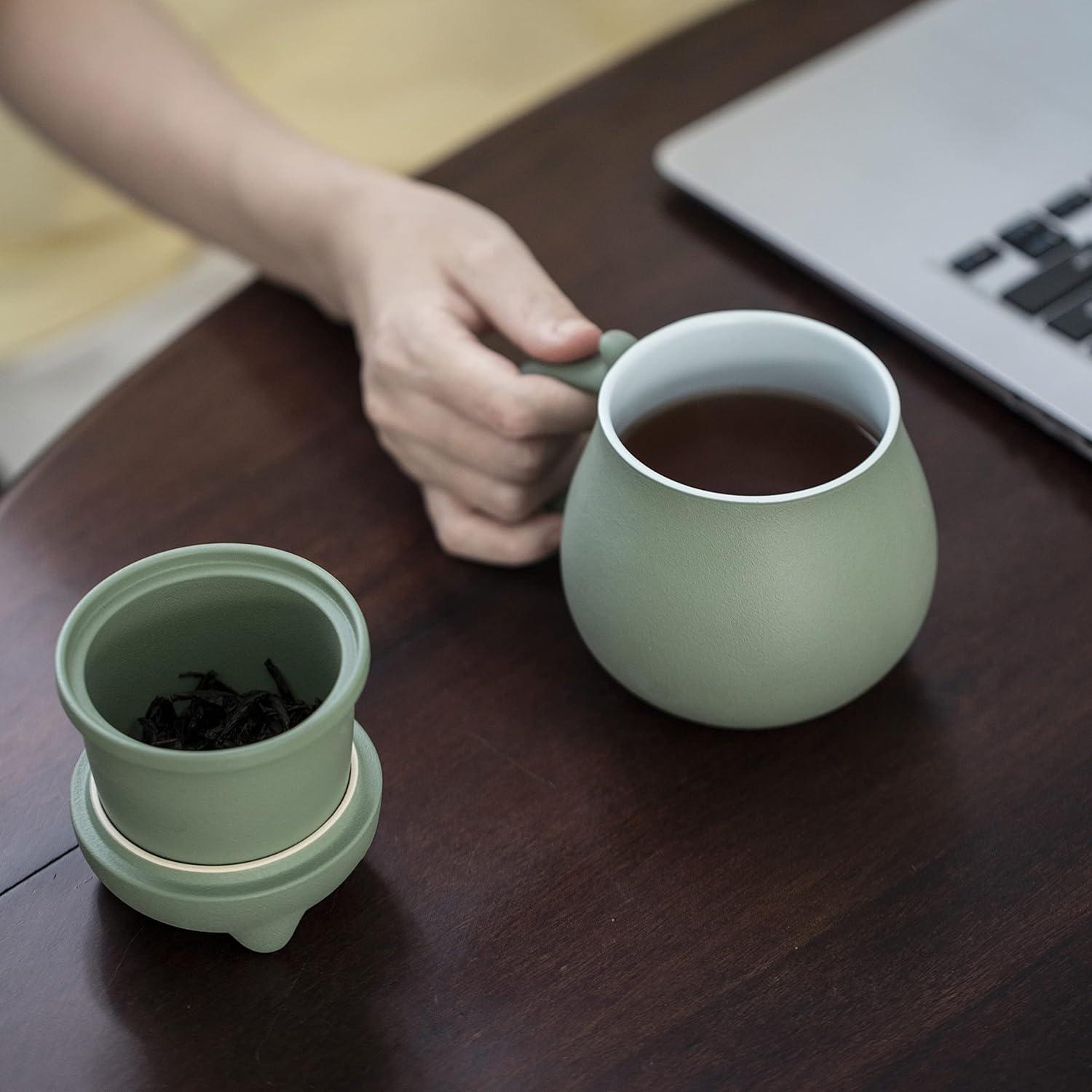 Keramik Teetasse mit Katzendesign, Teesieb und Deckel