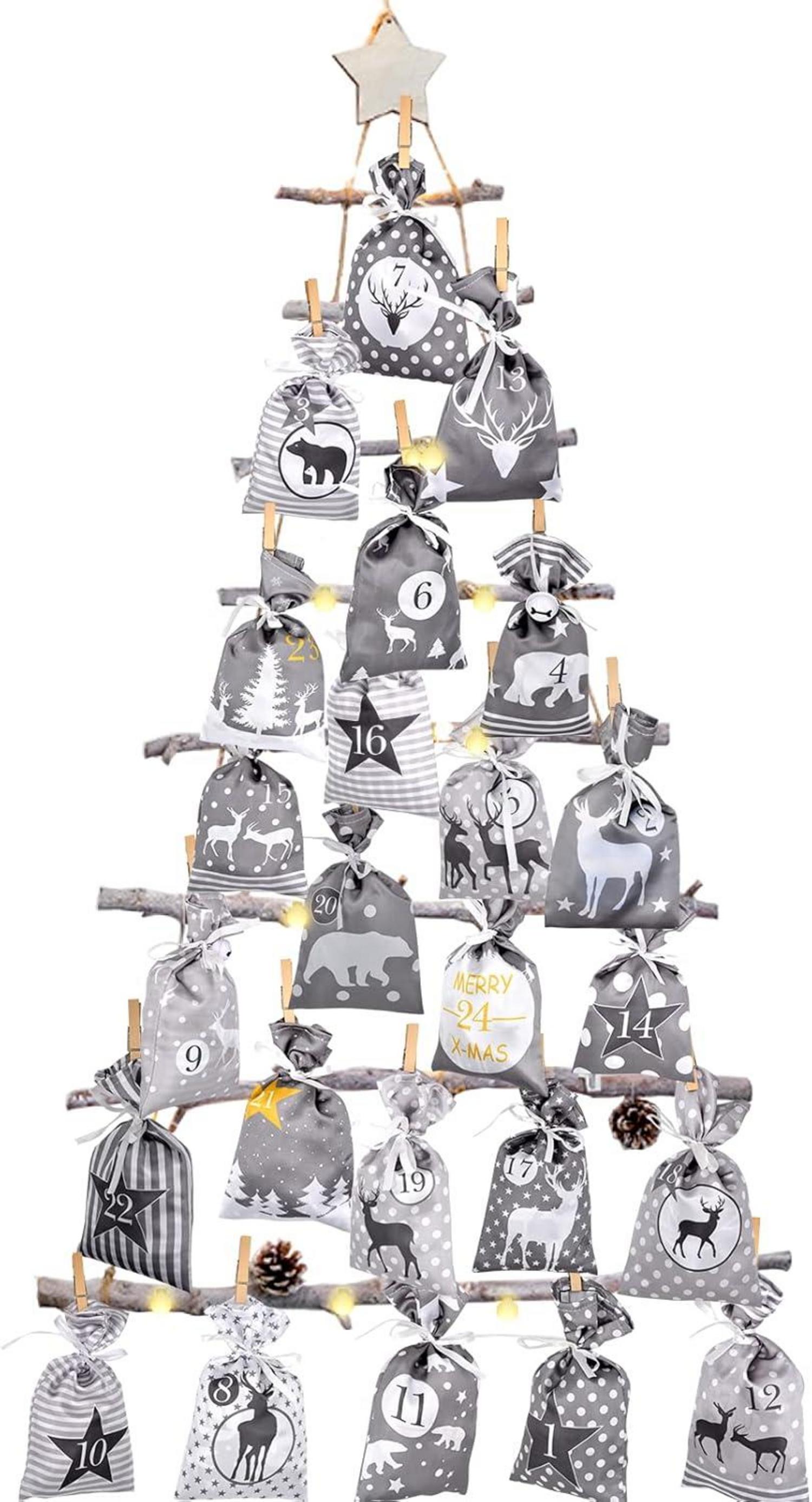 Adventskalender Groß Stoffbeutel Kette basteln Aufhängen 2024 Weihnachtskalender