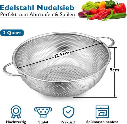Edelstahl Küchensieb 22cm mit Griff, Mikroperforiertes