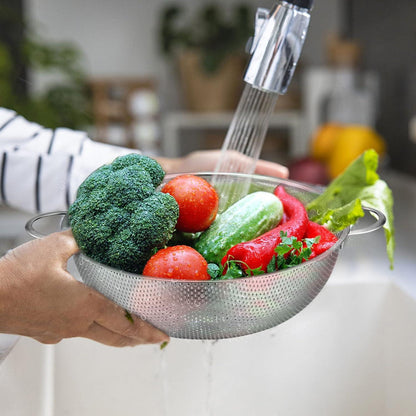 Edelstahl Küchensieb 22cm mit Griff, Mikroperforiert für Gemüse Obst Nudeln Reis