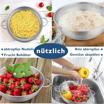 Edelstahl Küchensieb 22cm mit Griff, Mikroperforiert für Gemüse Obst Nudeln Reis