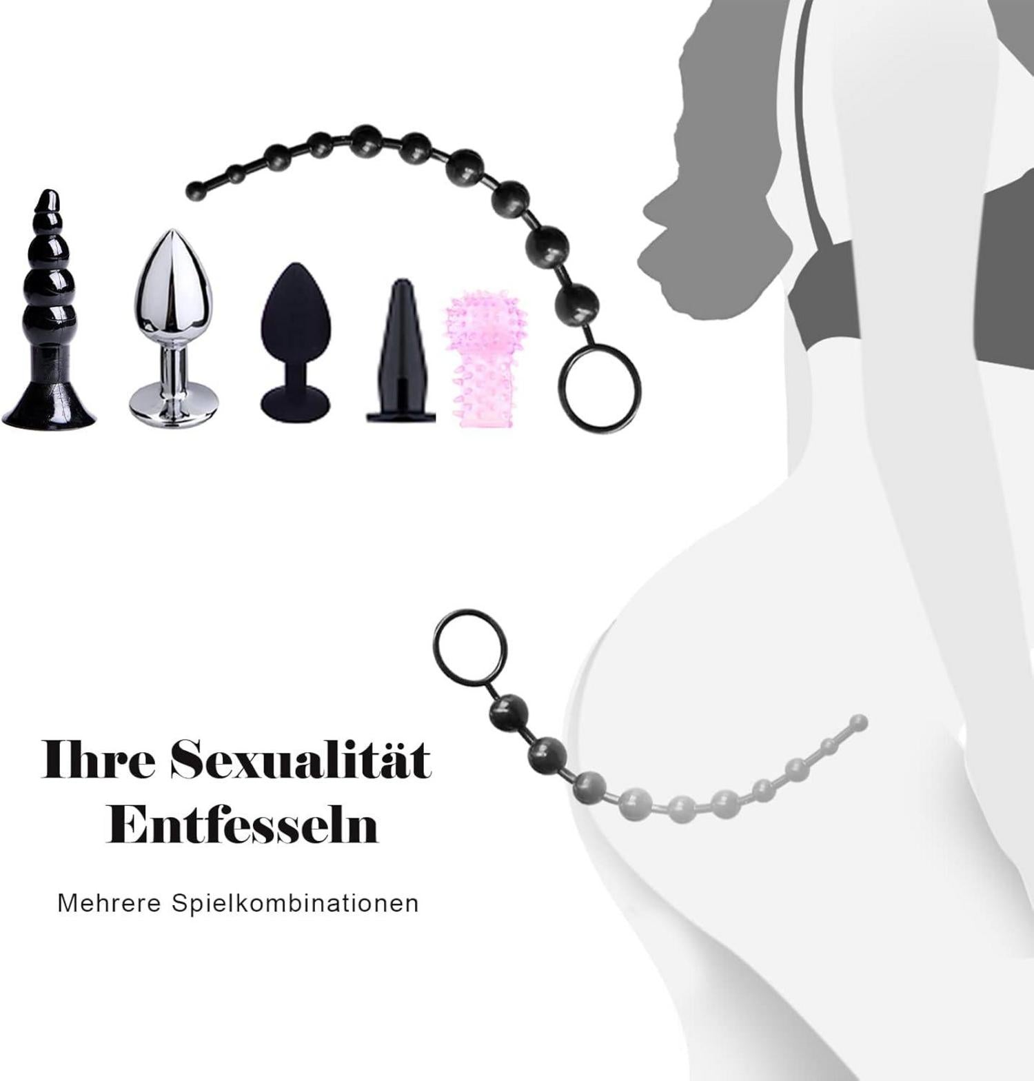 BDSM Fesseln Sex Set 28 Stück Handfesseln Bett Anal Plug Nippelklemmen Peitsche Augenmaske BDSM Sexspielzeug Paare Rot