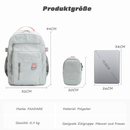 Rucksack mit Laptopfach 15.6 Zoll – Grauer Schulrucksack für Mädchen & Jungen