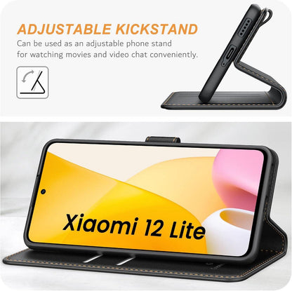 Xiaomi 12 Lite Handyhülle - Premium Leder Klapphülle mit Kartenschlitzen, Magnetverschluss, Standfunktion - Schwarz