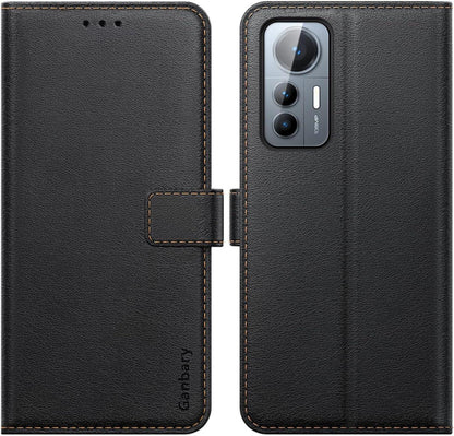 Xiaomi 12 Lite Handyhülle - Premium Leder Klapphülle mit Kartenschlitzen, Magnetverschluss, Standfunktion - Schwarz