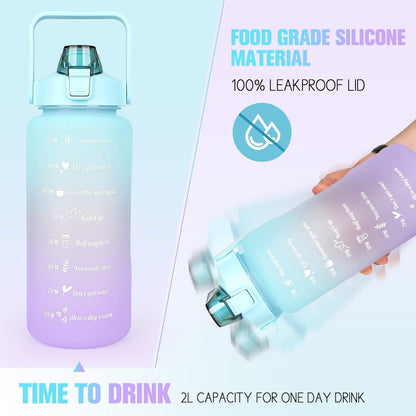 2L Trinkflasche BPA Free mit Zeitmarkierung & Strohhalm Grün