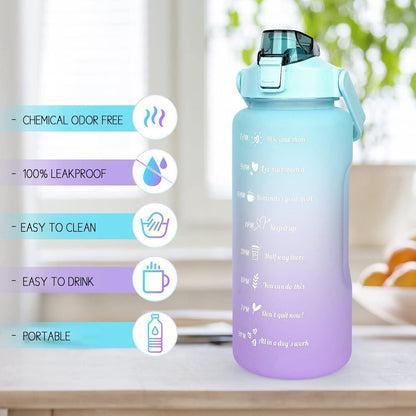 2L Trinkflasche BPA Free mit Zeitmarkierung & Strohhalm Grün