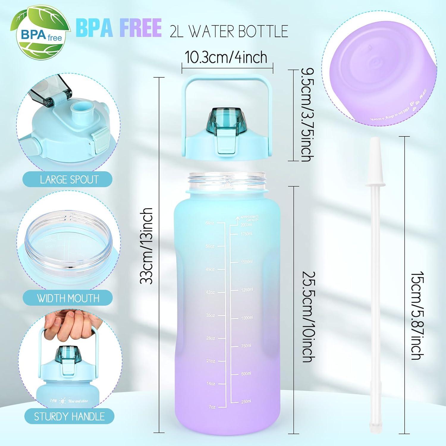 2L Trinkflasche BPA Free mit Zeitmarkierung & Strohhalm Grün