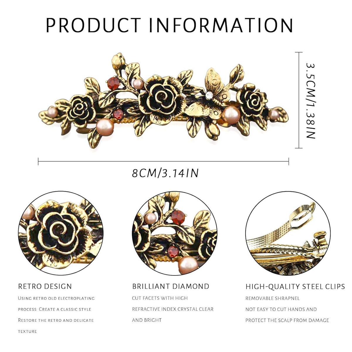 Französische Vintage Haarspange Groß Kristall Blume Perle Hair Clip